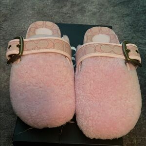 Coach Pink Fuzzy Kids Slippers